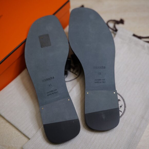 NIB Hermès Oran Sandals Black Leather EU 41 US 9.5 - Picture 11 of 16